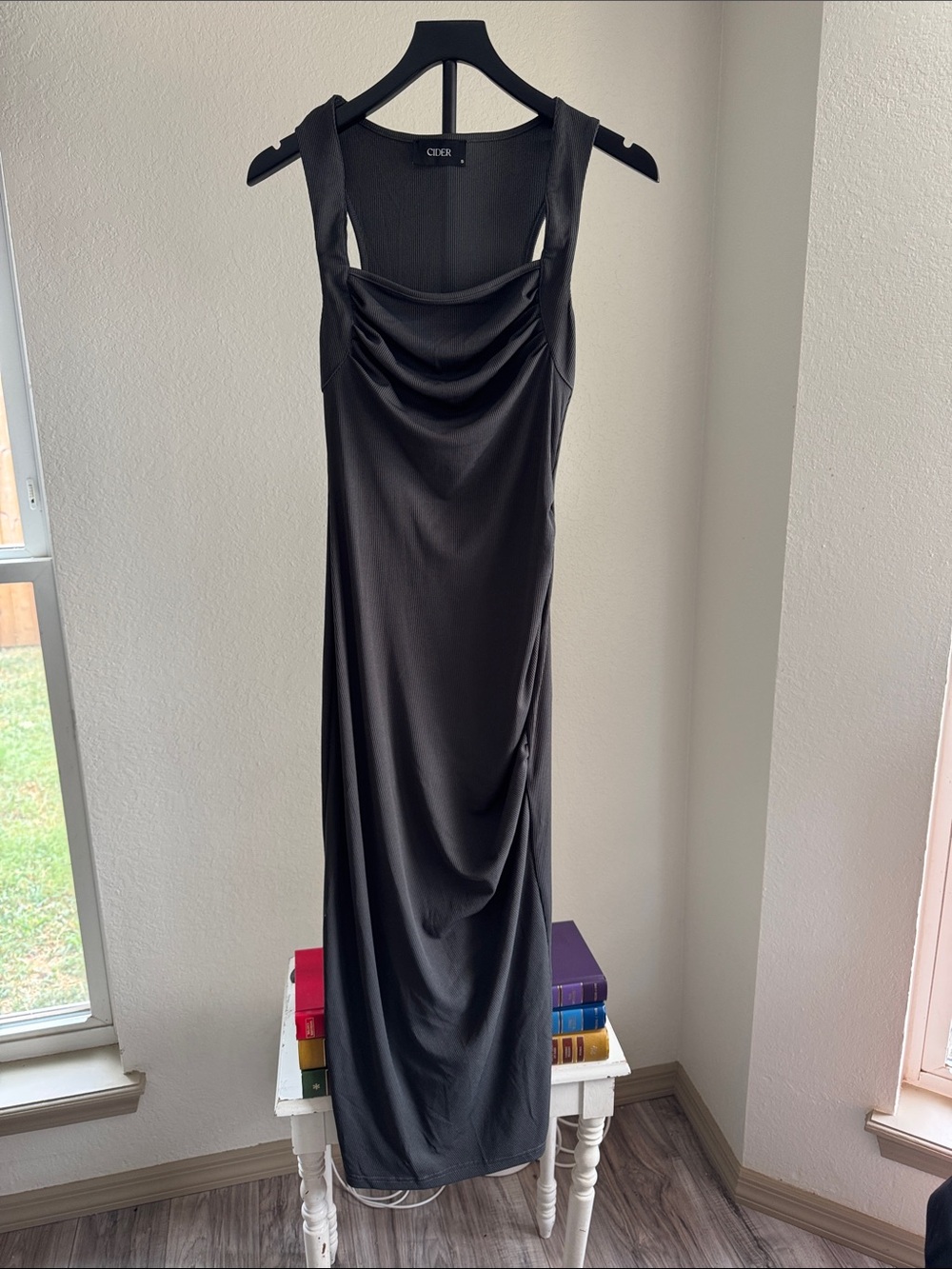 Cider Dark Grey Draped Maxi Dress